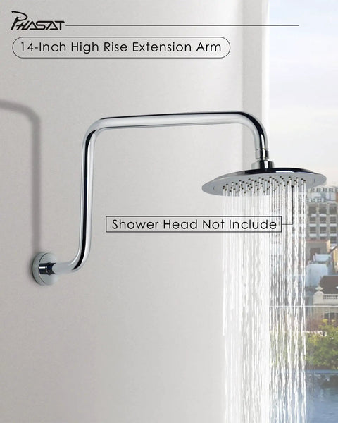 Shaped S Shower Arm With Flange Chrome High Rise Extension For Rain Shower Heads, 16.65 Inch Length, 304 Stainless Steel