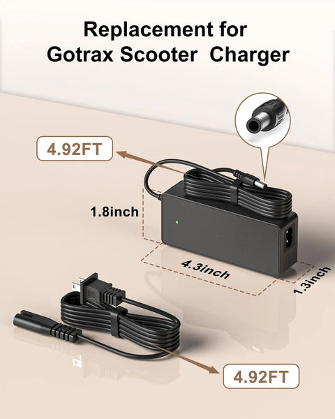 42V 2A Electric Scooter Charger With LED Indicator Light For GXL V2 G4 G3 G2 XR Elite XR Ultra Apex Glider Bike Replacement 100V 240V Input 9.8Ft Cable 5.5MM By 2.5MM DC Plug Compatible With 2A 1.5A 1A 0.5A
