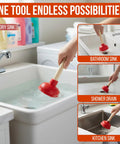 No Problem Small Sink Plunger With Four Inch Cup Straight Shooter Drain Tool for Bathroom Kitchen Clogs and RV Vanities in use