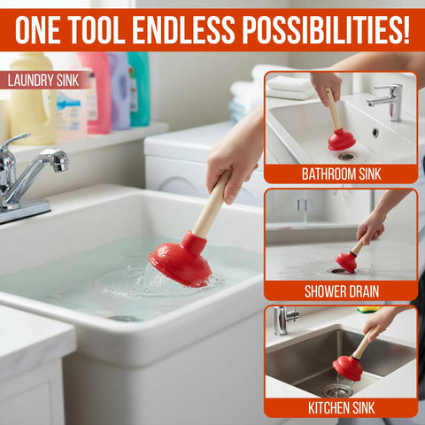 No Problem Small Sink Plunger With Four Inch Cup Straight Shooter Drain Tool for Bathroom Kitchen Clogs and RV Vanities in use