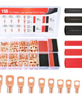 Heavy Duty Battery Terminal Crimp Connector Kit with 70 Copper Wire Lugs and 80 Heat Shrink Tubing for 2 4 6 8 10 AWG