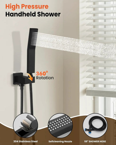 Hella Durable Matte Black Shower Faucet Set With Handheld Spray And 10 Inch Rainfall Head Built Solid With Heavy Duty Brass Valve Top Notch Flow Any Home Loves Daily