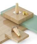 4 Pack Solid Wood Furniture Legs With Copper Protective Caps displayed on wooden boards, showcasing sleek rustic modern upgrade