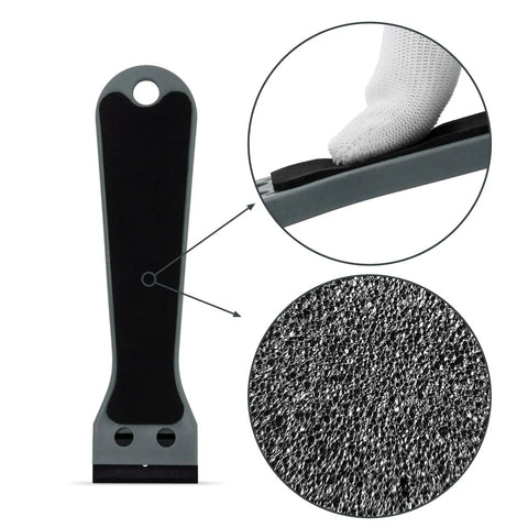 Two Pack Plastic Razor Scraper With Six Inch Long Handle And One Hundred Double Edge Blades, close-up of grip and blade detail