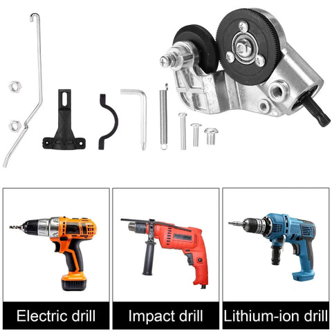 Electric Drill Metal Cutter Attachment Drill Nibbler Kit Handy With 11 Fittings shown with compatible electric, impact, and lithium-ion drills.