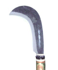 Close-up of Heavy Duty Garden Sickle With 6.3 Oz Blade And 14.2 Inch Oak Handle Cob Pattern Cover Included Ideal For Fast Branch Pruning And Yard Cleanup Lightweight Yet Tough Japanese Craft For Accurate Cuts.