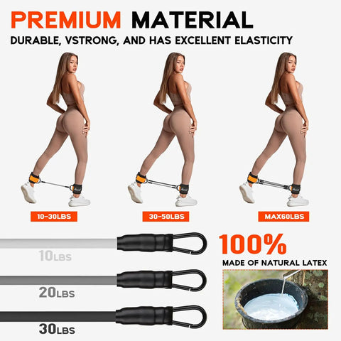 Ankle Resistance Bands With Cuffs For Leg And Glute Workouts Adjustable 10 20 30 Lb Tension Ankle Straps in use on model