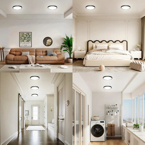 Nine Inch LED Ceiling Light Flush Mount Dimmable 3CCT 3000K 4500K 6000K 2800LM in living spaces with modern decor