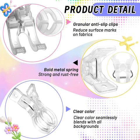 20 Pack Heavy Duty Balloon Arch Clips Plus 100 Multicolored Hot Air Balloons For Instant Birthday Party Setup, clear ABS clip with metal spring and anti-slip grip