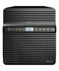 Front view of a reliable 4 Bay NAS, black chassis, led indicators, designed for secure file storage and management.
