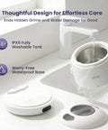 Washing Ultrasonic Retainer Cleaner With UV Light And 45KHz Cleaning Pod, IPX5 waterproof base and detachable tank, on sink counter.