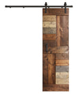S-Series Knotty Pine Wood Sliding Barn Door With Hardware Kit, Handmade In USA, Multi Color Finish, front view showing pre-drilled holes.