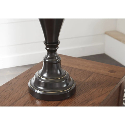 Bronze Traditional Table Lamp With Fabric Hardback Shade And Pedestal Base, Metal Construction, 3 Way Switch, UL Listed, close-up