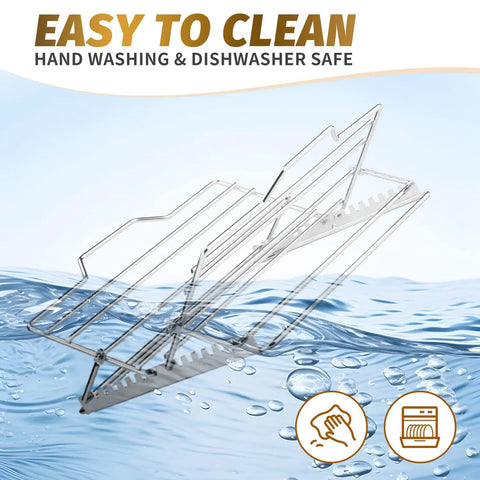 Adjustable Chicken Roasting Rack With Nonstick Coating, Stainless Steel Folding V Shape Stand for poultry, easy to clean