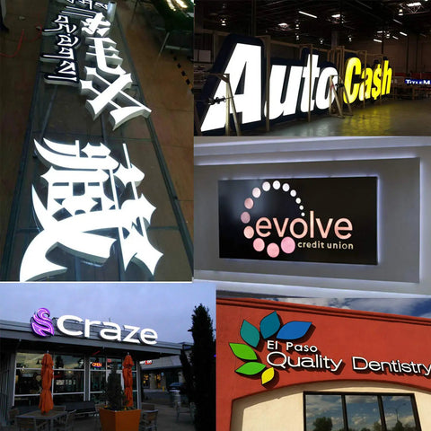 Various illuminated sign examples using Ultra Bright 110V 3 LED Module 2835 White Light for advertising displays