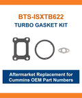 BTS-ISXTB622 turbo gasket kit, three-piece set with rectangular gasket, circular ring, and small two-hole gasket