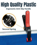 Close-up of 10 Pack Mini Spring Clamps With 1 Inch Opening And Pivoting Jaw Pad EZ Grip Plastic Clips in use on fabric