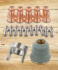 Ultimate 22 Piece Plasma Cutting Consumables Kit For IPT-60 PT-60 And IPT-40 Torch Heads with electrodes and nozzles on wood surface
