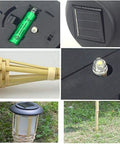Components of Solar Powered Bamboo Tiki Torch Lights 4 Pack For Outdoors Garden Yard And Fence Line Warm White Glow