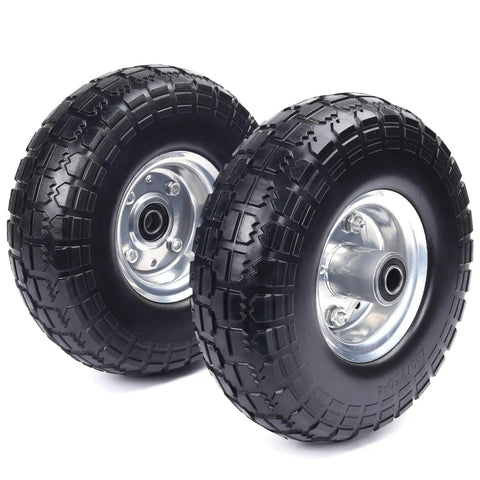 Flat Free 10 Inch Solid Replacement Tire Wheel For Gorilla Cart Hand Truck Garden Cart Heavy Duty with Steel Bearings 2 Pack