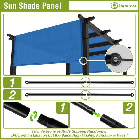 Illustration of Pergola Shade Cover 15 By 17 Feet Universal Replacement Canopy For Outdoor Deck Patio Porch Backyard Gazebo With Grommets And Weighted Rods In Blue Durable And Weather Resistant, showing installation details.