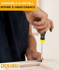 Person using screwdriver from All In One 8 Piece Pliers And Tools Set With Hammer And Pouch for assembly or repair.
