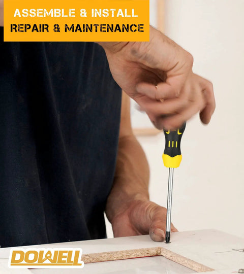 Person using screwdriver from All In One 8 Piece Pliers And Tools Set With Hammer And Pouch for assembly or repair.