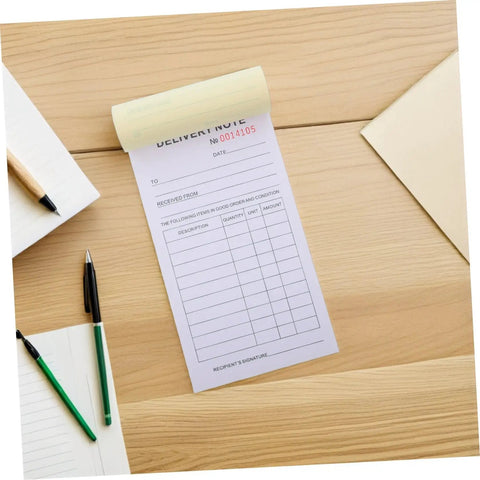 Carbon Copy Receipt Book For Small Biz 3 Part Invoice Pad With Simple Design And Clear Legibility Lightweight Order Receipt Book For Customer Transactions Fast Doc Speed And Error Reduction, delivery note pad on desk