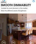 Kitchen showcasing Lit 12 Pack Slim LED Recessed Lights 6 Inch Canless Downlights With Junction Box 3000K Warm White 12W To 110W Eqv Dimmable And Non Flicker IC Rated ETL Certified 850 Lumens demonstrating dimmability.