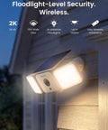 All In One Solar Floodlight Camera With 2K Clarity, Up To 1000 Lumens Motion Activated Light And Siren mounted on a house