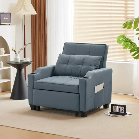 3-In-1 Convertible Sofa Bed Chair With Adjustable Backrest USB Ports And Cup Holders Cozy Cushions For Comfy Sit Or Sleep In