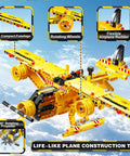 Yellow airplane from 2 in 1 Truck And Airplane STEM Building Set, 361 Pcs DIY Construction Toys For Kids Aged 6 To 12