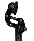 Close-up of black Suspension Seat Post With 50mm Travel For Road, Gravel And Mountain Bikes showing mechanics and logo.