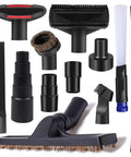 12 Piece Universal Vacuum Attachment Kit with Hair Brush and Flexible Crevice Tool for wet dry vacs, adapters shown