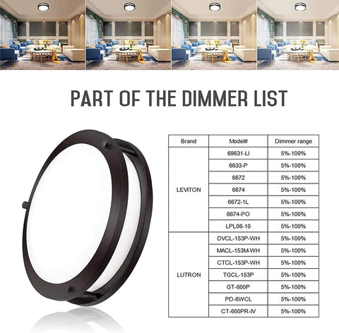 LED Double Ring Flush Mount Ceiling Light Twin Pack With 5CCT Selectable 2700K-5000K, Dimmable 5%-100%, dimmer list and model