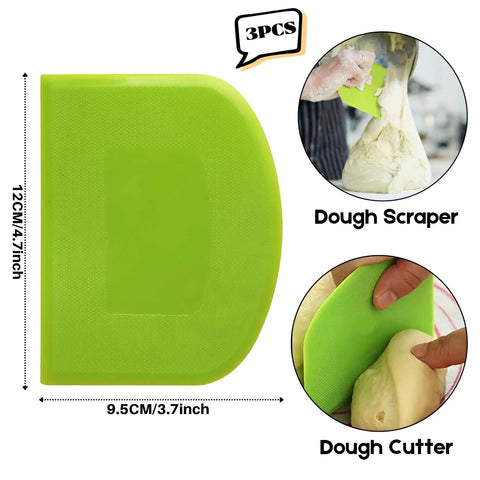 3-Piece Flexible Dough Scraper Bench Set, 4.7x3.7 Inch Bowl Scraper With Sharp Edge And Angles, Non-Slip Bakeware Tool, Green