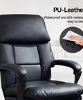 Ergonomic Executive Office Chair With Recline And Pullout Footrest, high-back PU leather, black, with armrests