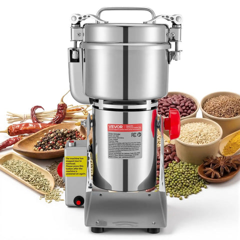 Electric Grain Mill Grinder 750g Capacity High Speed 2000W Commercial Pulverizer For Dry Grains Cereals Coffee Beans Spices Pepper Corn Stainless Steel Swing Type Home Kitchen Workhorse with grain selection