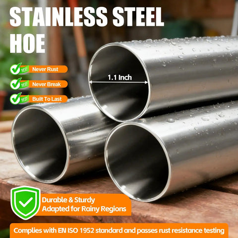 Stainless steel tubes for Heavy Duty Draw Hoe For Weeding And Tilling, 66 Inch Long Handle Garden Tool, rust-resistant design