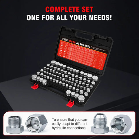160 Piece JIC And ORFS Hydraulic Cap And Plug Kit For Hose Tube And Pipe Fittings With Precision Threading in case
