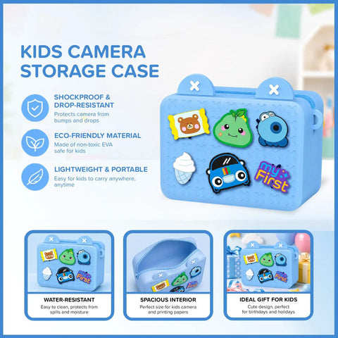 Kids Instant Print Camera Kit With 16MP Sensor, 9 Rolls Paper, Travel Case And Wearable EVA Case, Prints Up To 450 Photos, Durable Lightweight Gift For Ages 4 To 12, Your Kid's New Travel Photo Buddy blue EVA storage case
