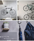 Four Pack Heavy Duty Bike Hook Set For Garage Ceiling And Wall Storage Hangers securing bikes, coats, and umbrellas.
