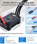 GECKO Mini24 ESC for 1/18 and 1/24 RC crawlers with connectors, part of 3500KV Outrunner Brushless Motor With 25A ESC.