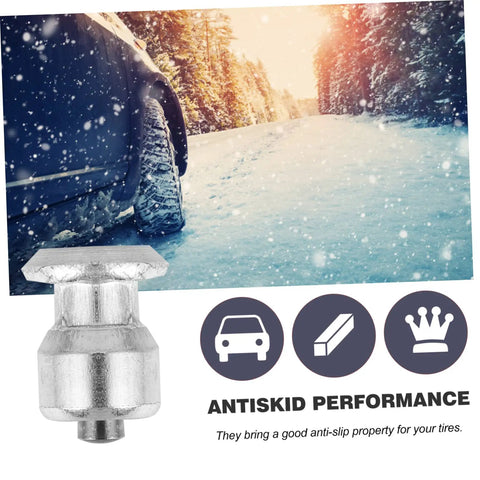 Gonna Crush Ice With 50 Piece Winter Tire Snow Studs Tungsten Spike Screws, close-up of tungsten screw with snowy road backdrop.