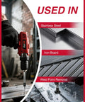 18 Piece Spot Weld Cutter Kit in action on stainless steel, iron board, and weld point removal using hex shank drill.