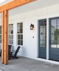 Two Pack Outdoor Wall Lights For Porch And Exterior Use Matte Black Sconces With Clear Glass Shade Waterproof Weather Resistant Exterior Light Fixtures For House Garage Patio Front Door Balcony on white wall beside glass door.