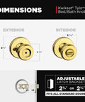 Interior Privacy Door Knob With Lock For Bathroom And Bedroom, Polished Brass Turn Lock Doorknob, dimensions illustration