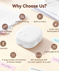 Gotta Love This Straight Up Compact Bluetooth Label Printer With Self Adhesive Tape Wireless Thermal Mini Label Maker, showing features on desk.