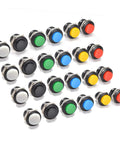 24Pcs 16Mm Momentary Push Button Switches 2 Pin Self Resetting Round On Off Assorted Red Green Yellow Blue White Black 3A 250V AC Mini Kit