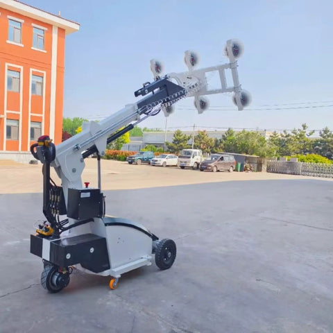 Heavy Duty Electric Glass Suction Lifter With Wireless Remote And Rock Solid Vacuum Grip Robot in warehouse setting.